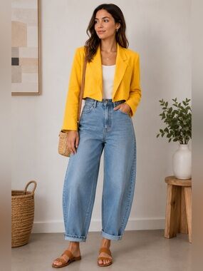 Sunny Golden Amber Yellow Cropped Vintage Blazer By Idee Mode Size 9